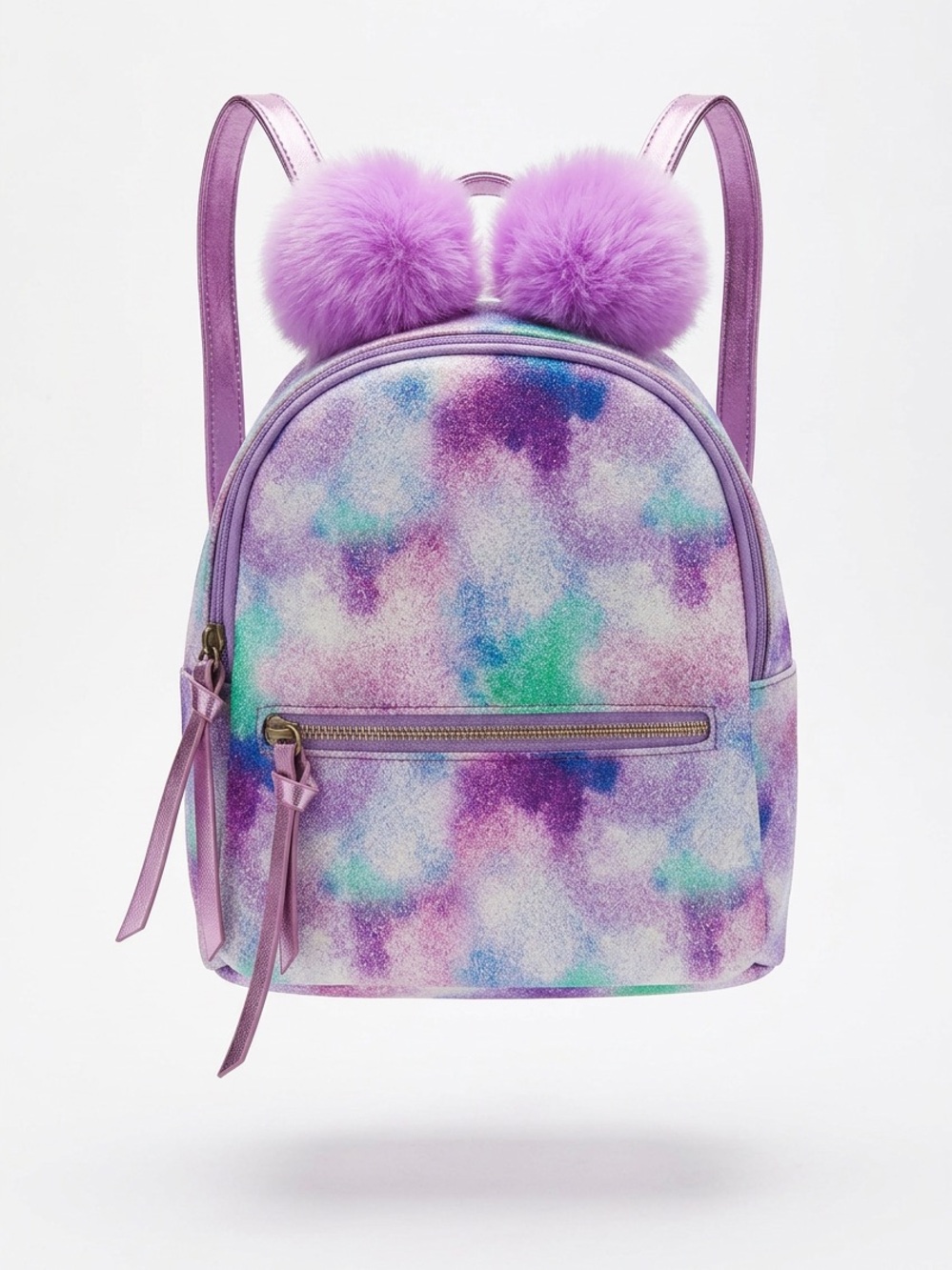 Kids Purple Tie-Dye Pom-Pom Mini Backpack
